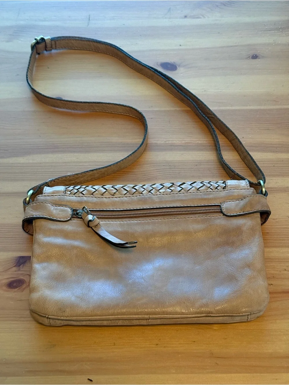 Soft Woven Leather Crossbody Bag in Tan